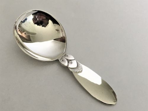 A Rare Georg Jensen Cactus Pattern Silver Caddy Spoon