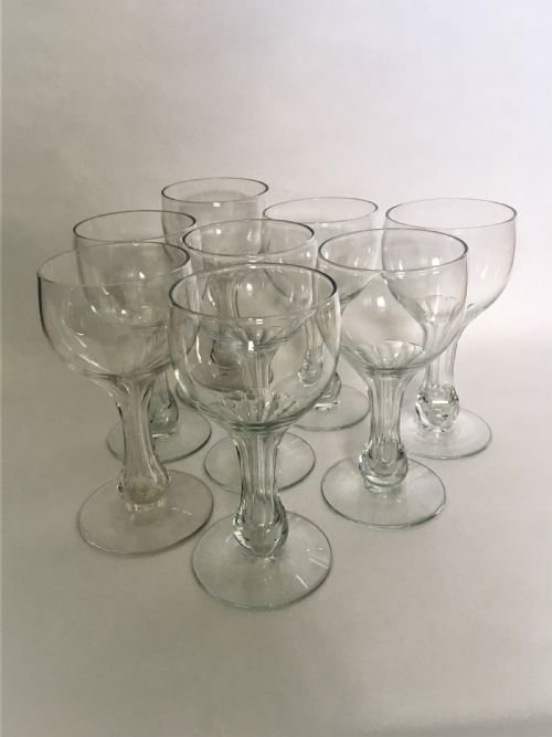 A Rare Set of 8 Hollow Stem Wine Glasses