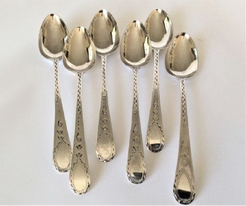 Six Newcastle Silver Bright Cut Teaspoons