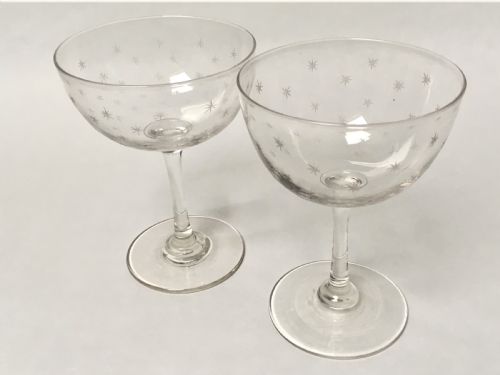 A Pair of Victorian Star Etched Champagne Glasses