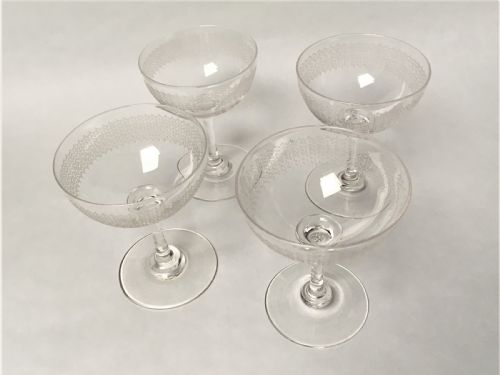 fig 1. A set of 4 Victorian etched champagne bowls