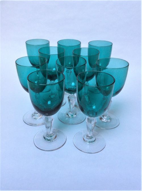 A Superb Set of 10 Bristol Green Bowl Wine Glasses