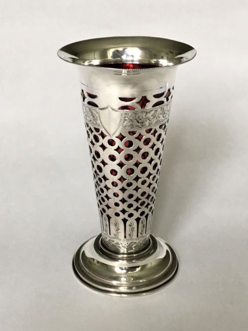 A Chester Silver Pierced Cranberry Vase