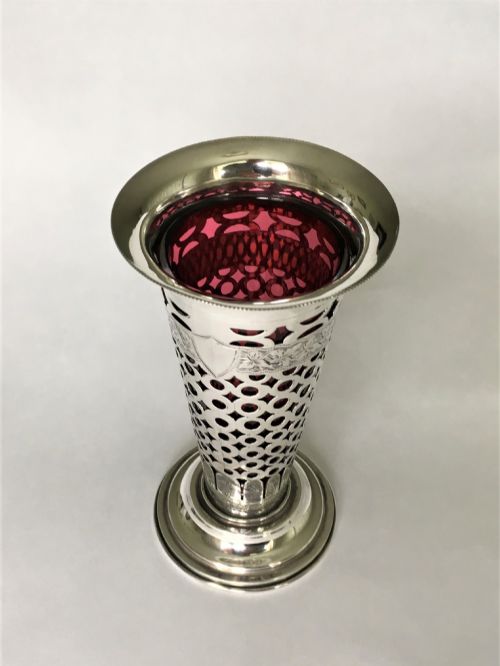 fig 1. A Chester silver pierced cranberry vase