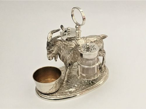 A Rare Victorian Novelty Silver Plated Goat Cruet
