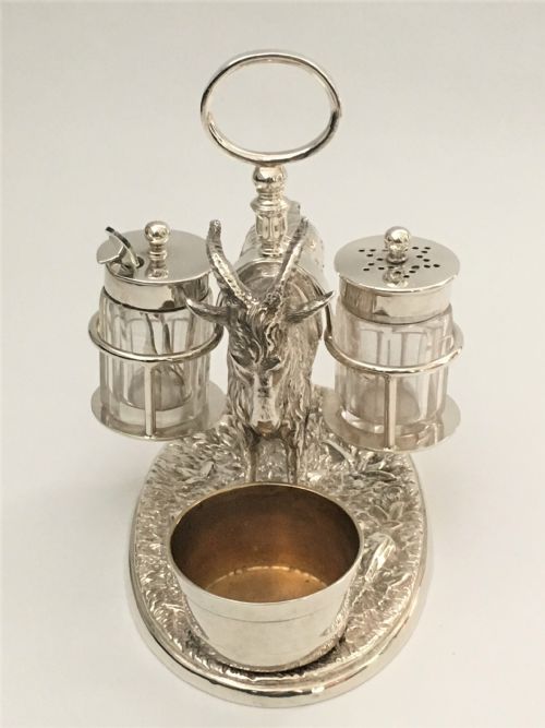fig 1. A rare Victorian novelty silver plated Goat cruet
