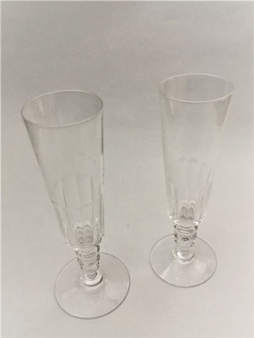 A Pair of French Cut Glass Champagne Flutes