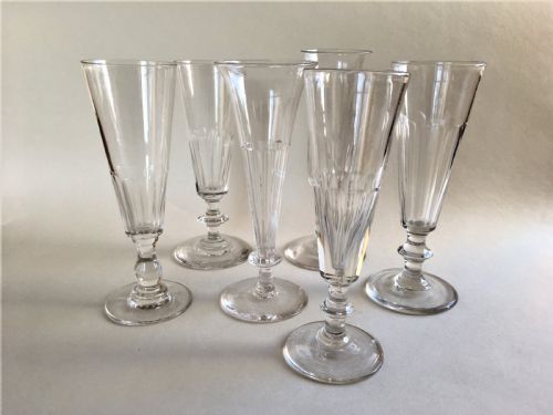 A Harlequin Set of 6 Victorian Champagne Flutes