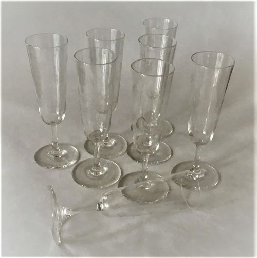 fig 1. A superb set of 8 Victorian etched champagne flutes