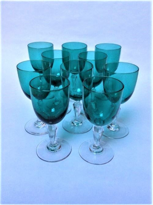 A Set of 10 Victorian Bristol Green Bowl Wineglasses