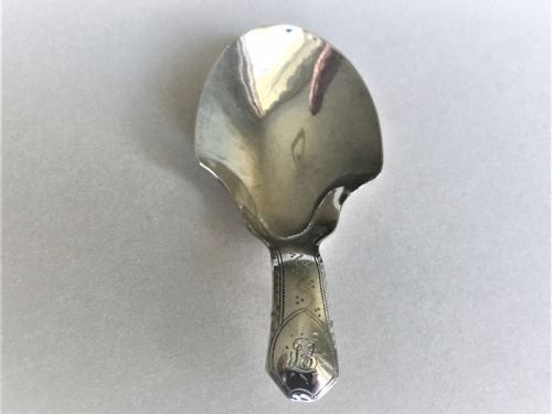 fig 1. A gorgeous 18th Century silver caddy spoon