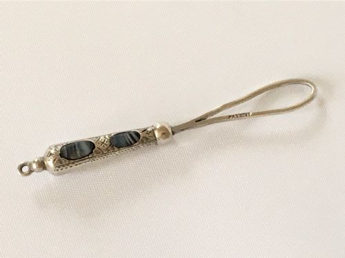 A Gorgeous Victorian Silver & Agate Ribbon Threader