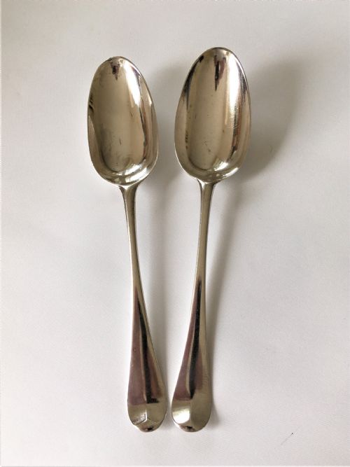A Fabulous Pair of Mid 18th Century Silver Serving Spoons