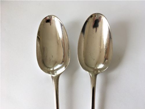fig 1. A fabulous pair of mid 18th Century silver serving spoons