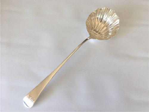 A Superb 18th Century Silver Shell Bowl Soup Ladle