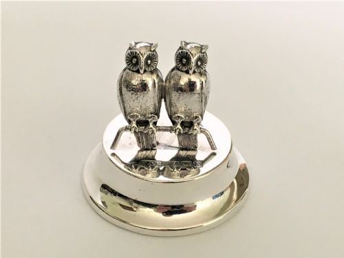 A Gorgeous Edwardian Silver Twin Owl Card Holder