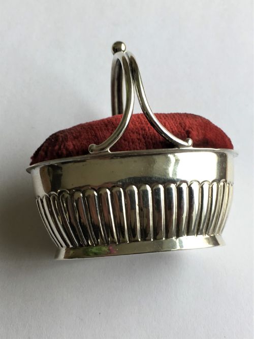 A Quality Victorian Novelty Silver Basket Pin Cushion