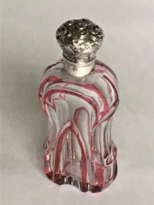 A Gorgeous Victorian Silver Mounted Cranberry Scent Bottle