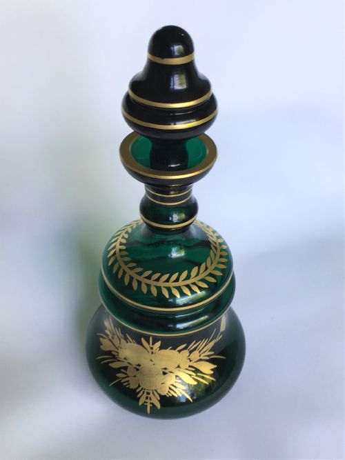 fig 1. A lovely Bristol green gilded liqueur decanter