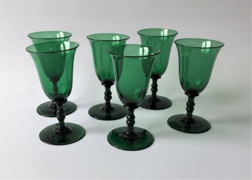 A Splendid Set of 6 Bristol Green Victorian Wine Glasses