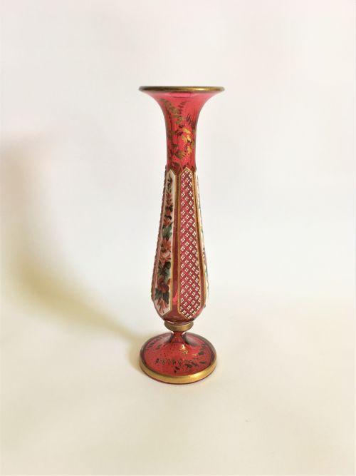 A Gorgeous Bohemian Cranberry Overlay Stem Vase