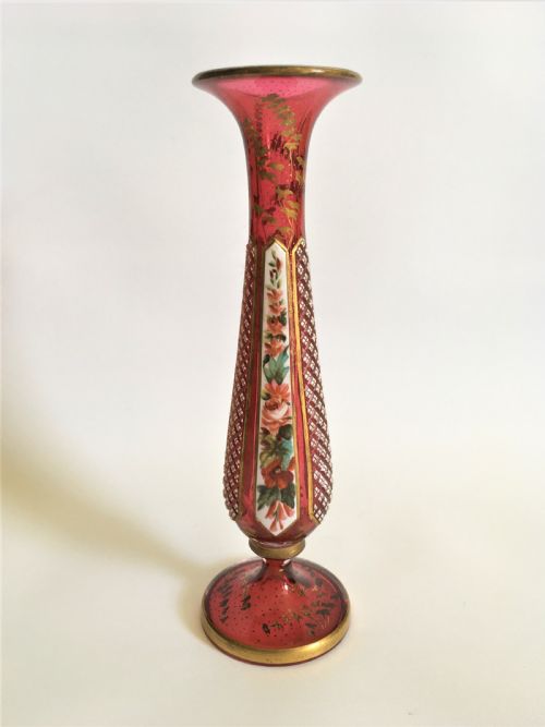 fig 1. A gorgeous Bohemian cranberry overlay stem vase