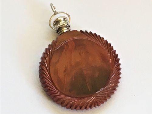 An Extremely Rare Lithyalin Glass & Silver Mounted Scent Bottle