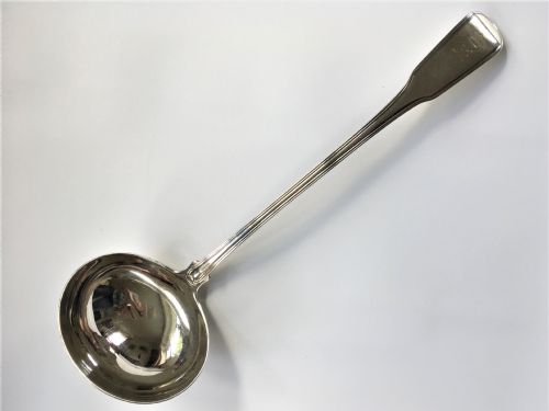 A Magnificent Georgian Fiddle & Thread Silver Soup Ladle