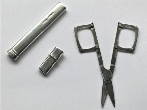 A Rare Pair of Silver Cased Folding Campaign Scissors