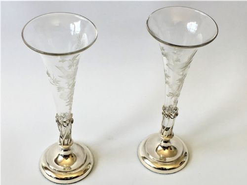 A Lovely Pair of William Comyns Silver Bud Vases