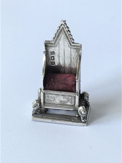 fig 1. An unusual silver Coronation throne pin cushion
