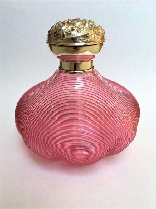A Fabulous Edwardian Silver & Cranberry Thread Cologne Bottle