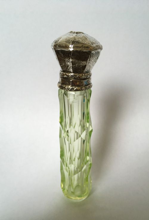 An Unusual French Silver & Uranium Glass Scent Bottle
