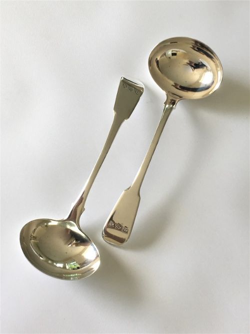 A Rare Pair of Silver Ladles by Female Silversmiths