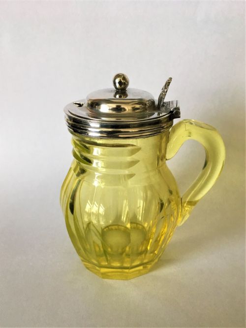 A Rare Victorian Silver & Uranium Glass Mustard Pot