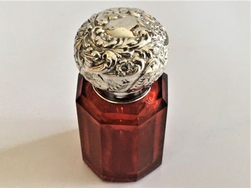 fig 1. A lovely Edwardian silver & Cranberry large scent bottle