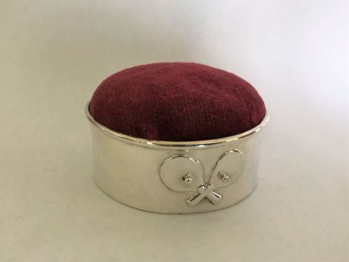 A Rare Edwardian Silver Tennis Themed Pin Cushion