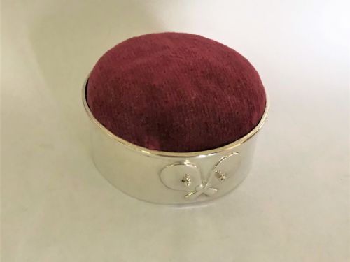 fig 1. A rare Edwardian silver Tennis themed pin cushion