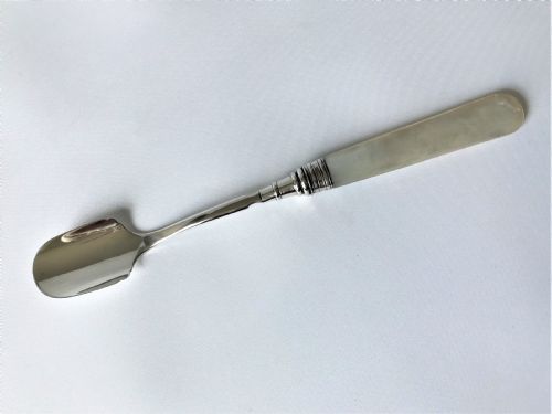 A Rare Georgian Silver & Mother-of-pearl Stilton Scoop
