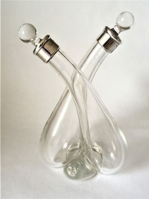 fig 1. A fine George V silver mounted oil & vinegar bottle