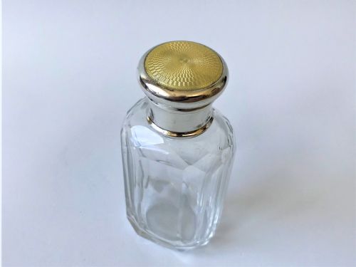 fig 1. A lovely silver & guilloche enamel lidded toilet water bottle