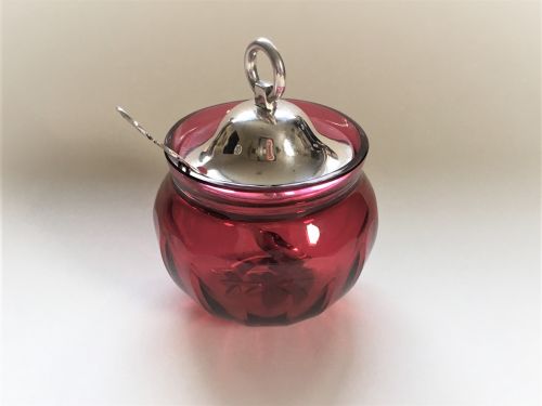 fig 1. A lovely silver & cranberry preserve jar & spoon