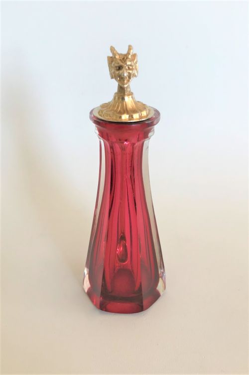 A Rare Victorian Silver Gilt & Cranberry Glass Cayenne Pepper Bottle