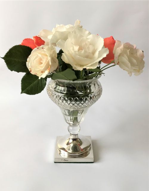 A Fabulous William Comyns Silver & Glass Rose Bowl