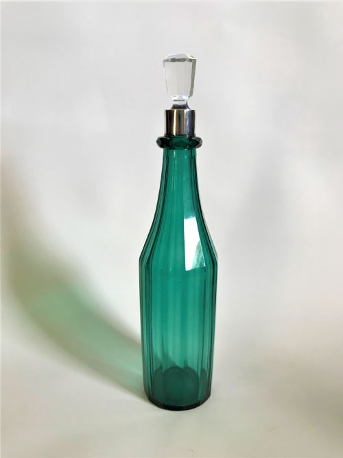 A Gorgeous Bristol Green Wine Bottle with Silver Plated Mount