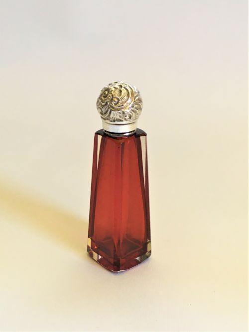 A Lovely Victorian Silver & Cranberry Scent Bottle