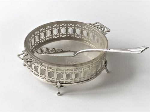 A Gorgeous Pierced Silver Butter Dish & Knife