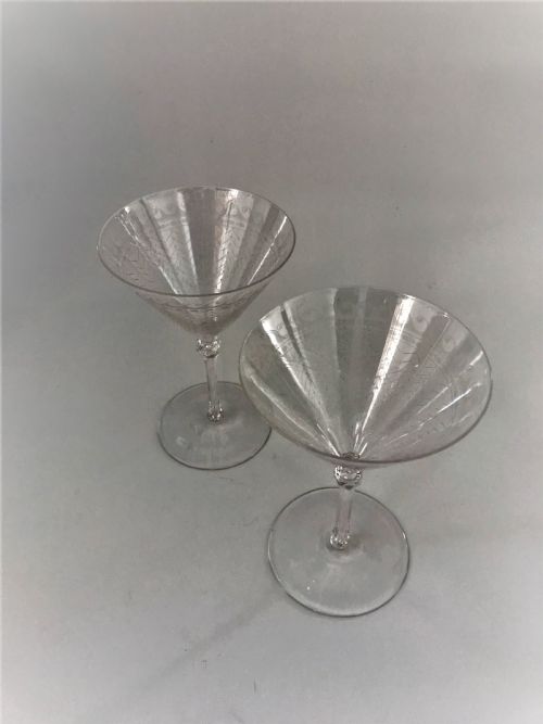 fig 1. A gorgeous pair etched conical champagne glasses