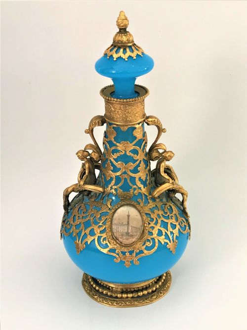 An Outstanding Palais Royale Ormolu and Opaline Glass Cologne Bottle