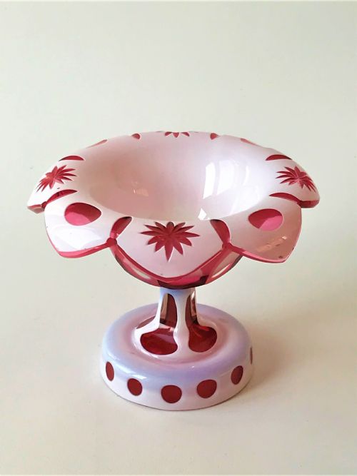 A Bohemian Overlay Cranberry Condiment Dish
